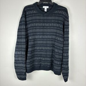 Calvin Klein Men’s Pullover Sweater Knit Sz L Gray Black Geo Print Grandpacore